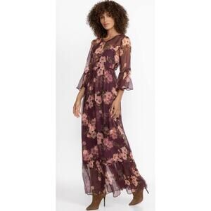 Johnny Was Womens Winonna Maxi Dress M Silk Sheer Floral Tie Back Romantic Boho